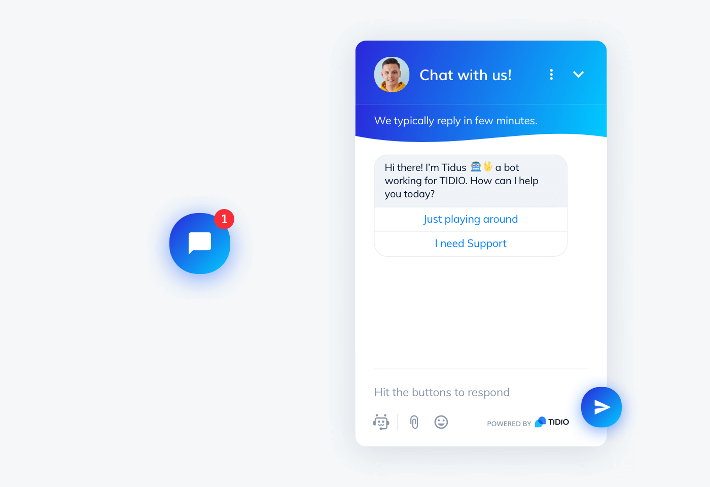Website homepage with elegant chat widget in corner showing intelligent conversation flow and quick response options for visitors